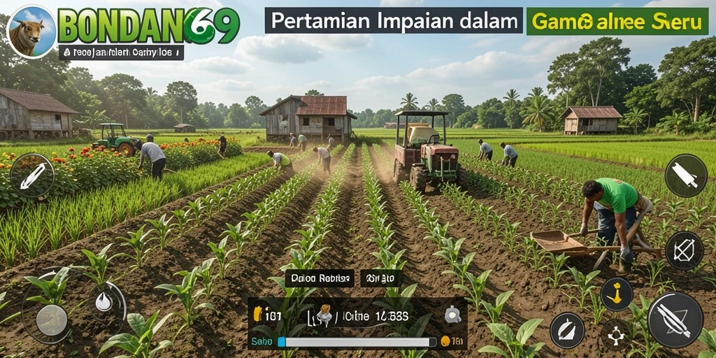 Tampilan gameplay seru di <strong>BONDAN69</strong> saat menanam dan memanen.