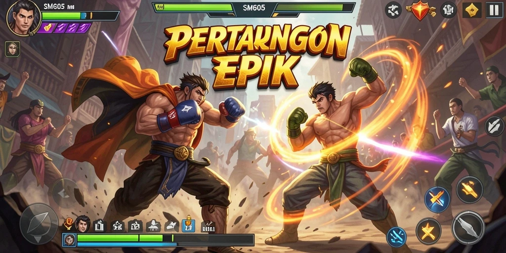 Tampilan seru pertarungan epik di SM605 dengan karakter yang beragam.