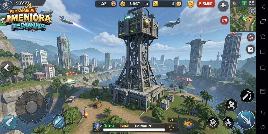 Tangkapan layar SOV777 menampilkan aksi seru dalam gameplay Tower Defense.